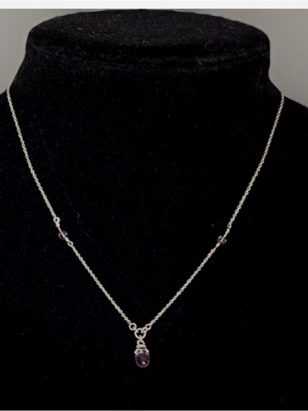 Gabriel & Co. 14k White Gold Pear Drop Amethyst Necklace W/ Amethyst Stations
